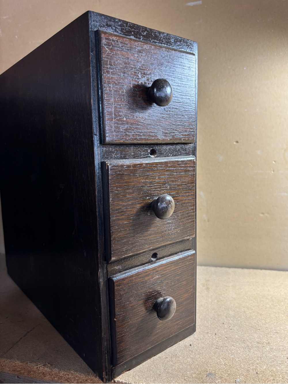 Set of 3 vintage wood sewing machine drawers in the frame from the cabinet